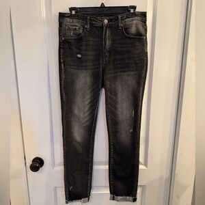 Risen High Rise Vintage Skinny Jeans Black Distressed Denim